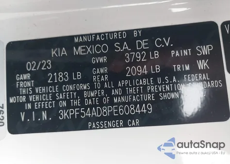 2023 Kia Forte Gt-Line z USA, uszkodzony, nr VIN 3KPF54AD8PE608449